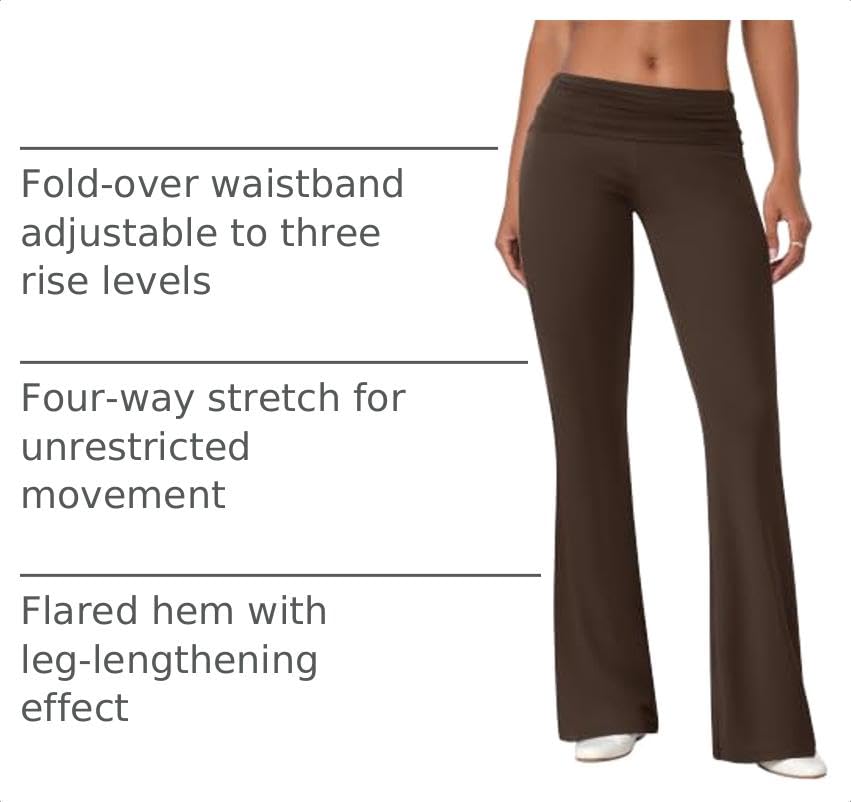COPYLEAF Flare Leggings for Women Fold Over Stretch Bell Bottom Yoga Pants - color: Brown, size: X-Small