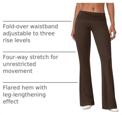COPYLEAF Flare Leggings for Women Fold Over Stretch Bell Bottom Yoga Pants - color: Brown, size: X-Small