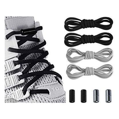 anan520 Elastic No Tie Shoe Laces For Adults,Kids,Elderly,System With Elastic Shoe Laces(2 Pairs) - color: Black-gray