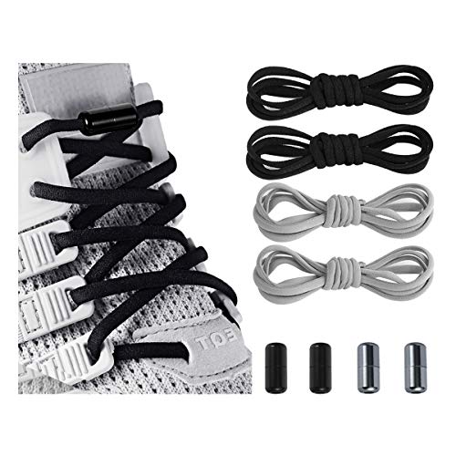 anan520 Elastic No Tie Shoe Laces For Adults,Kids,Elderly,System With Elastic Shoe Laces(2 Pairs) - color: Black-gray