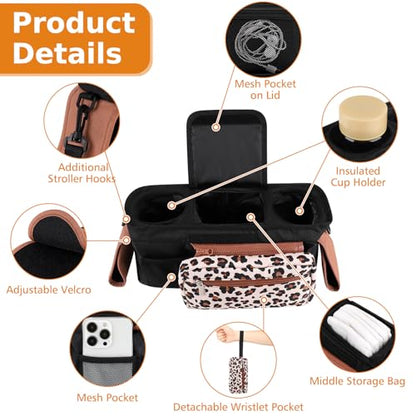 Accmor Universal Stroller Organizer with Insulated Cup Holder - color: Leopard