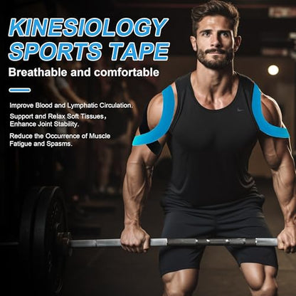 SUPERBE Kinesiology Tape Precut Strips K Tape Rolls for Muscle Support - color: Beige Blue Pink