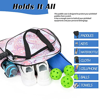 Boulder Bee Pickleball Tote Bag for Women with Paddle Holder - color: Pink cashew flower