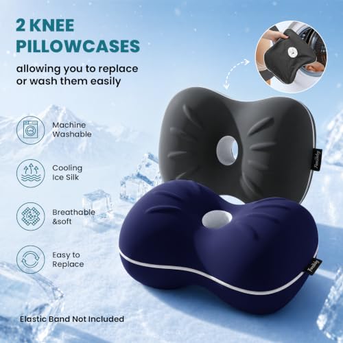 Knee Pillow for Side Sleepers - Smooth Spine Alignment Pillow, Memory Foam Knee Pillows for Back Hip Pain, Spine Aligning, Sciatica, Surgery Recovery (Blue+Grey 2 Cover, Without an Elastic Band) - color: Blue+grey 2 Cover