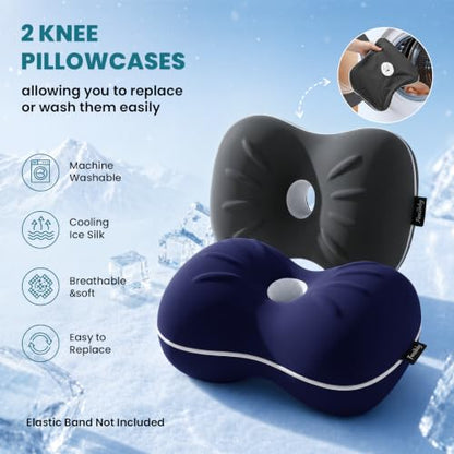 Knee Pillow for Side Sleepers - Smooth Spine Alignment Pillow, Memory Foam Knee Pillows for Back Hip Pain, Spine Aligning, Sciatica, Surgery Recovery (Blue+Grey 2 Cover, Without an Elastic Band) - color: Blue+grey 2 Cover