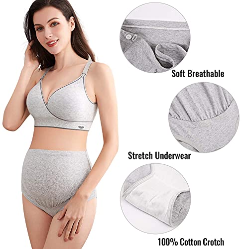 Mama Cotton Women's Over The Bump Maternity Briefs, High Waist, Cotton, Adjustable Waistband, Multi-Pack - color: Multicolor B 5 Pack, size: Medium