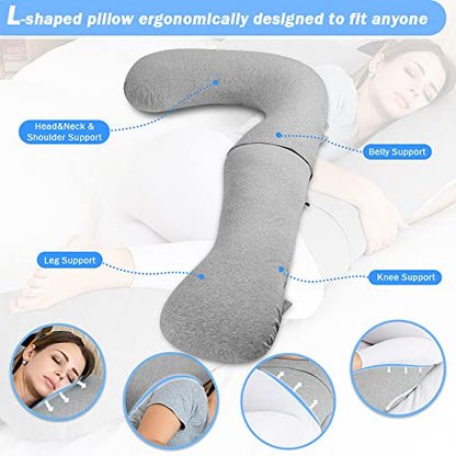 INSEN Pregnancy Pillow for Sleeping, L Shaped Body Pillow for Side Sleeping, Detachable Pregnancy Pillow with Full Body Support - color: Cooling Grey Jersey Cotton
