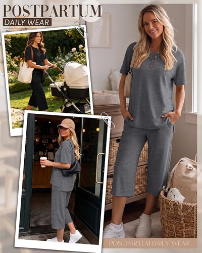 2 Pack Maternity Lounge Outfits - color: Black, Dark Mix Gray