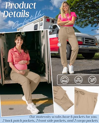 Xaatren Women's Maternity Scrub Joggers Pants with 6 Pockets - color: Apricot, size: Small