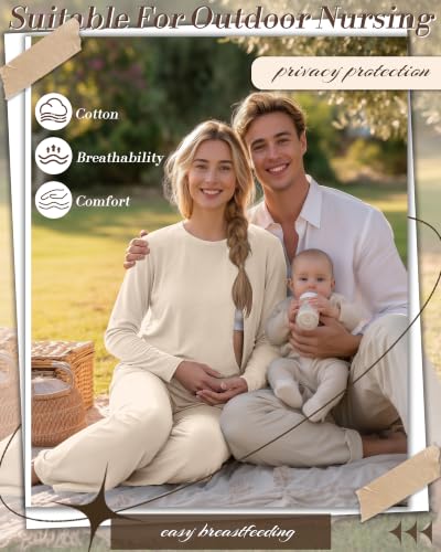 2 Pack Maternity Nursing Pajamas Set - color: Beige, Gray Blue, size: Medium