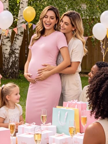 Maternity Dress Baby Shower Wedding Guest Bodycon - color: Pink, size: Medium