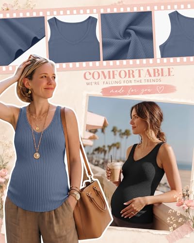 Neer 4 Pack Maternity Ribbed Tank Tops - color: Haze Blue, Light Pink, Gray Green, Black, size: Large