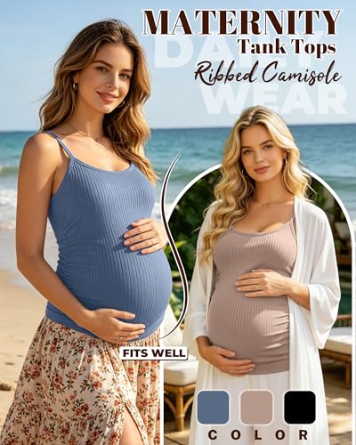 3 Pack Women's Maternity Tank Tops - color: Haze Blue, Khaki, Black, size: Small