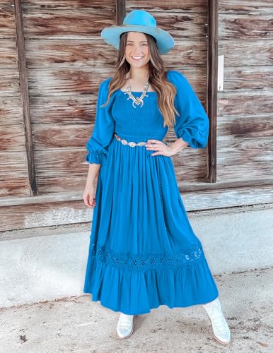 ZESICA Women's 2026 Boho Long Sleeve Fall Maxi Dress - color: Cobalt, size: Small