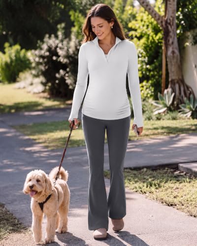 G4Free Lightbreeze Maternity Shirts Long Sleeve Quarter Zip Pregnancy Top - color: White, size: Medium