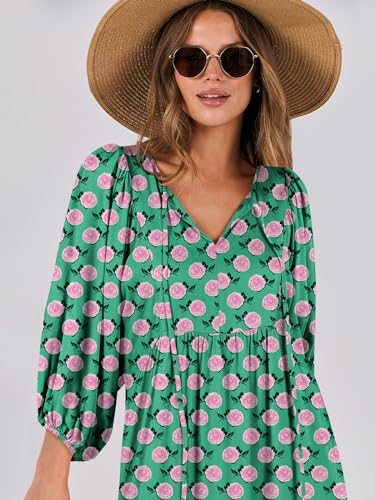 ANRABESS Womens Boho Floral 3/4 Puff Sleeve Maxi Dress - color: Green, size: Medium