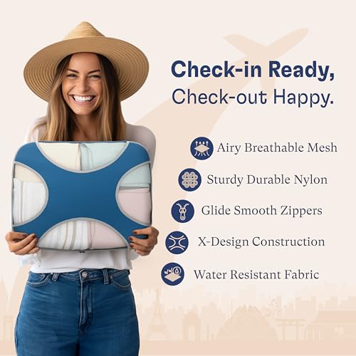 Shacke 5 Set Packing Cubes for Travel with Laundry Bag (Navy Blue) - color: 5 Set - Navy Blue, size: Set of 5