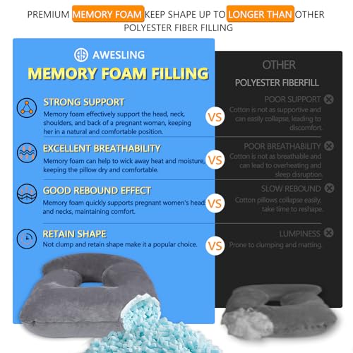 Shredded Memory Foam U Shaped Pregnancy Pillow with Cover - color: Black