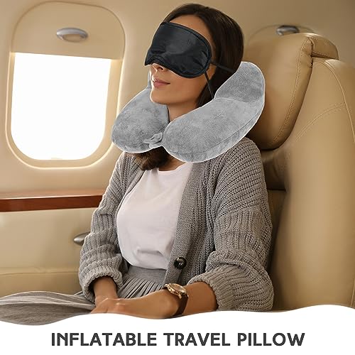 Sintuff 2 Inflatable Neck Pillow Airplane Travel,Gray - color: Gray