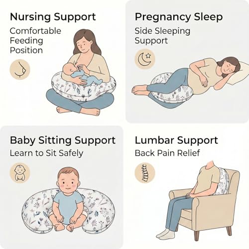 Nursing Pillow and Body Positioner for Breast Feeding and Bottle Feeding, Ultra Soft Breastfeeding Pillows with Removable Pillow Cover (Vine Whisper) - color: Vine Whisper