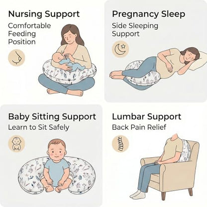 Nursing Pillow and Body Positioner for Breast Feeding and Bottle Feeding, Ultra Soft Breastfeeding Pillows with Removable Pillow Cover (Vine Whisper) - color: Vine Whisper