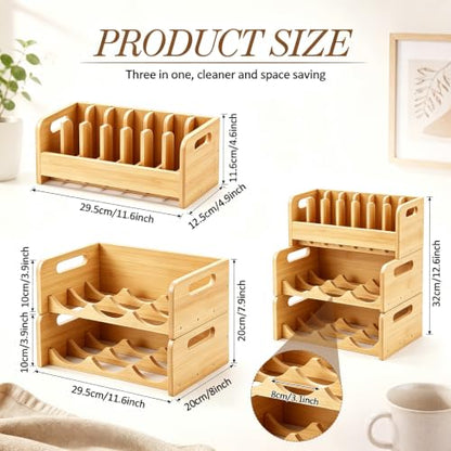 RattanView 3 Pcs Bamboo Water Bottle Organizer and Tumbler Lid Organizer