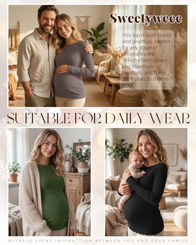 3 Pack Women's Maternity Long Sleeve Cotton Shirts - color: Black, Army Green, Coffee, size: Small