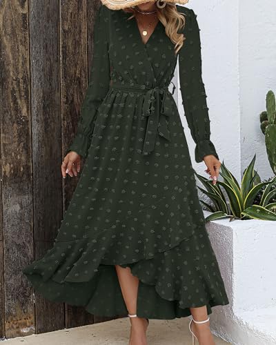 BTFBM Long Sleeve Maxi Dresses for Women Summer - color: Army Green, size: Large