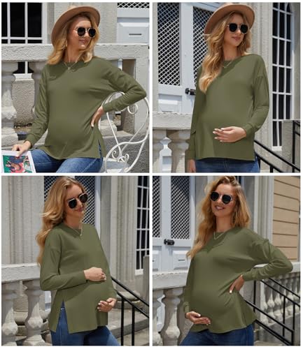 Womens 3 Packs Maternity Shirts Long Sleeve Side Ruched Pregnancy Tee Workout Top Tunic Blouse Mama Clothes - color: Black/Grey/Green, size: Medium