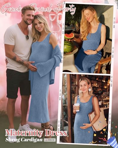 Maternity Dress Set 2 Piece for Baby Shower Party - color: Blue, size: Small