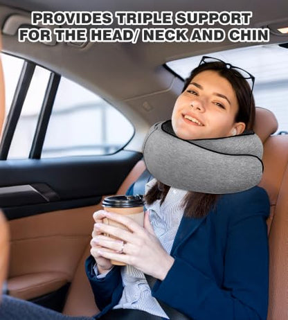 Hat-style travel neck pillow, upgraded version of airplane neck pillow - color: Light Grey