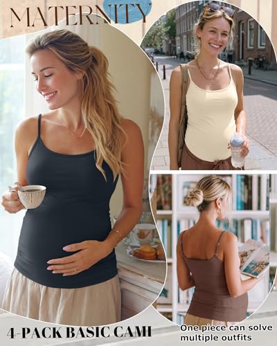 Ficerd 4 Pack Womens Maternity Nursing Tank Tops - color: Charcoal Gray, Cream, Brown, Black, size: Small