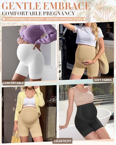 3 Pack Maternity Shapewear Shorts - color: Nude, White, Black, size: Medium