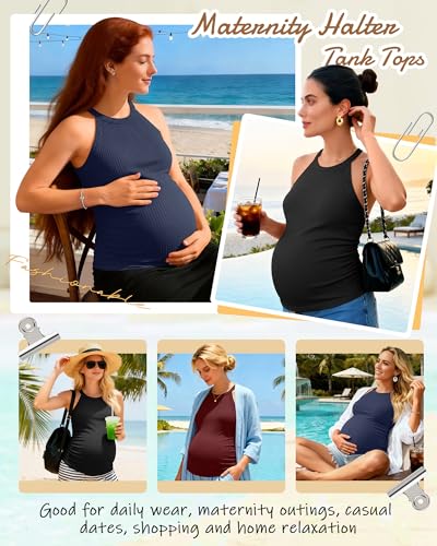 3 Pack Women's Maternity Tank Tops - color: Black, Navy Blue, Wine Red, size: Large
