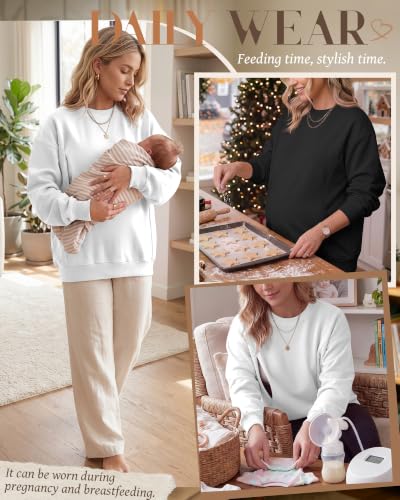 Locoowai 2 Pack Women's Oversize Nursing Sweatshirts - color: White, Black, size: Small