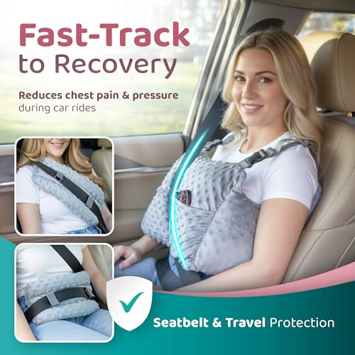 Zomaple 5pc Mastectomy Pillow - Strap, GelPacks, Seat Belt Cover & Lanyard - color: Dark Grey, style: Rectangular Gelpacks
