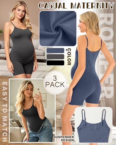 3 Pack Women's Maternity Bodysuits - color: Haze Blue, Dark Gray, Black, size: Medium