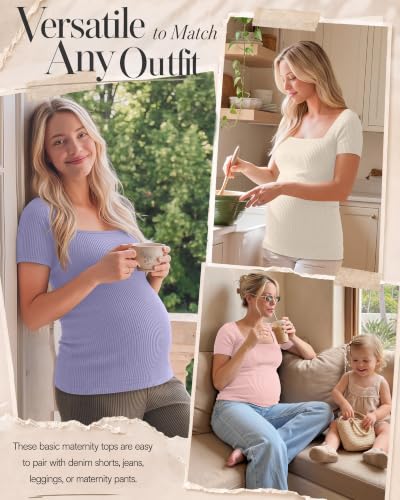 Ficerd 4 Pack Women's Maternity Shirts - color: Yellow, Apricot, Light Pink, Purple, size: Small