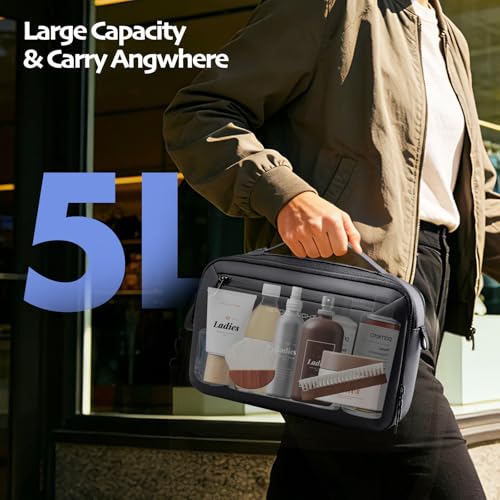 hk Toiletry Bag for Men, 5L Travel Dopp Kit with 180° Lay-Flat Opening
