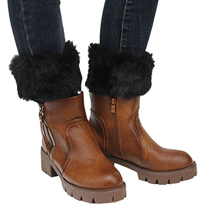 Womens Fur Trim Boot Cuff Top Cover Leg Warmers - color: Black