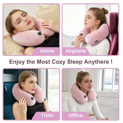 Keemall Inflatable Travel Neck & Shoulder Pillow for Airplanes&Long Trips - color: Pastel Pink, size: Medium