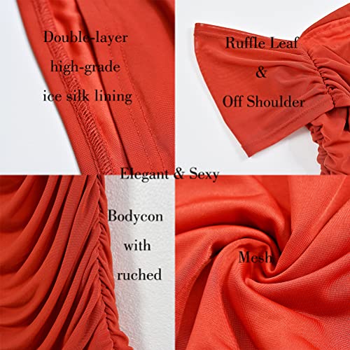 Fooullaide Women's Sexy Off Shoulder Sleeveless Bodycon Ruched Midi Dress - color: 88-copper, size: Medium