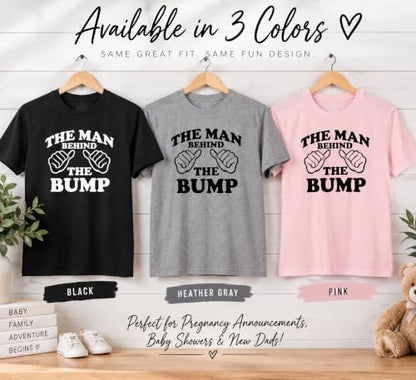 The Man Behind the Bump Pregnancy Announcement Cotton T-Shirt Father Gift - color: Heather Grey, size: Medium