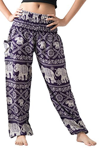 B BANGKOK PANTS Boho Harem Pants Women - color: Purple Elephant, size: One Size