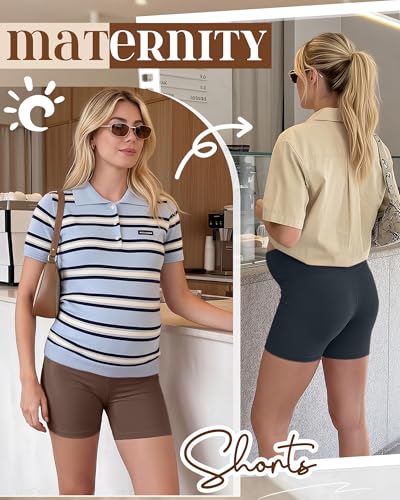 4 Pack Maternity Shorts - color: Charcoal Gray, Beige, Brown, Black, size: X-Large