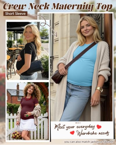 Huukeay 4 Pack Women's Short Sleeve Maternity Tops - color: Black, Lake Blue, Wine Red, Navy Blue, size: XX-Large