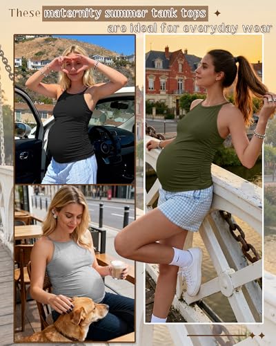3 Pack Women's Maternity Tank Tops - color: Army Green, Light Heather Gray, Black, size: Small