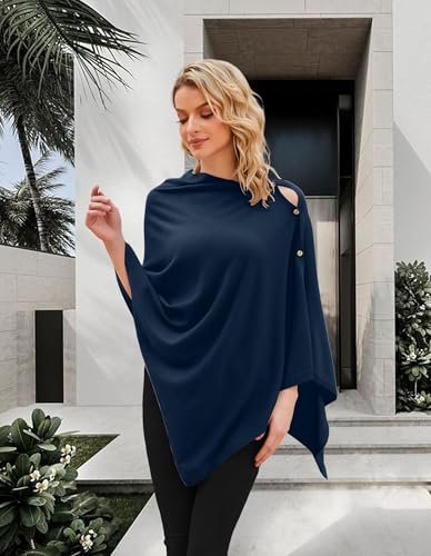 PULI Women's Versatile Knit Shawl Poncho Sweater Button Scarf - color: Dark Slate Blue