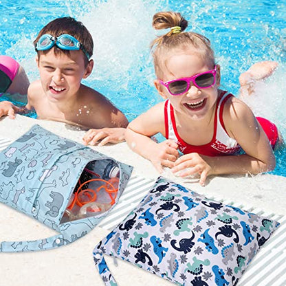 2pcs Waterproof Wet Dry Bags Wet Bags with Two Zippered Pockets - color: Dinosaur