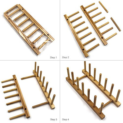 Bamboo Wooden Plate Racks Dish display Holder Kitchen Storage, Pack of 2 - size: Pack of 2